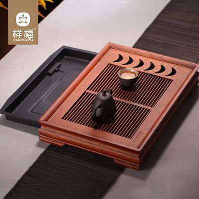 新款竹制茶盘家用沥水茶台 简约储水茶海干泡盘托盘 蓄水排水