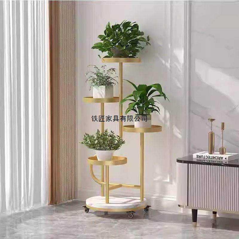 花架客厅落地轻奢可移动多层电视柜沙发旁边铁艺花盆摆放架置物架