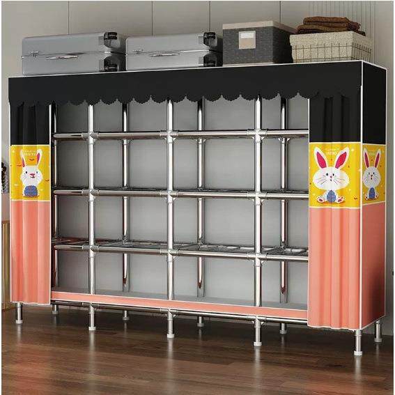 简易衣柜出租房用卧室拉链式加粗加厚加固钢管隔板组装简易布衣柜