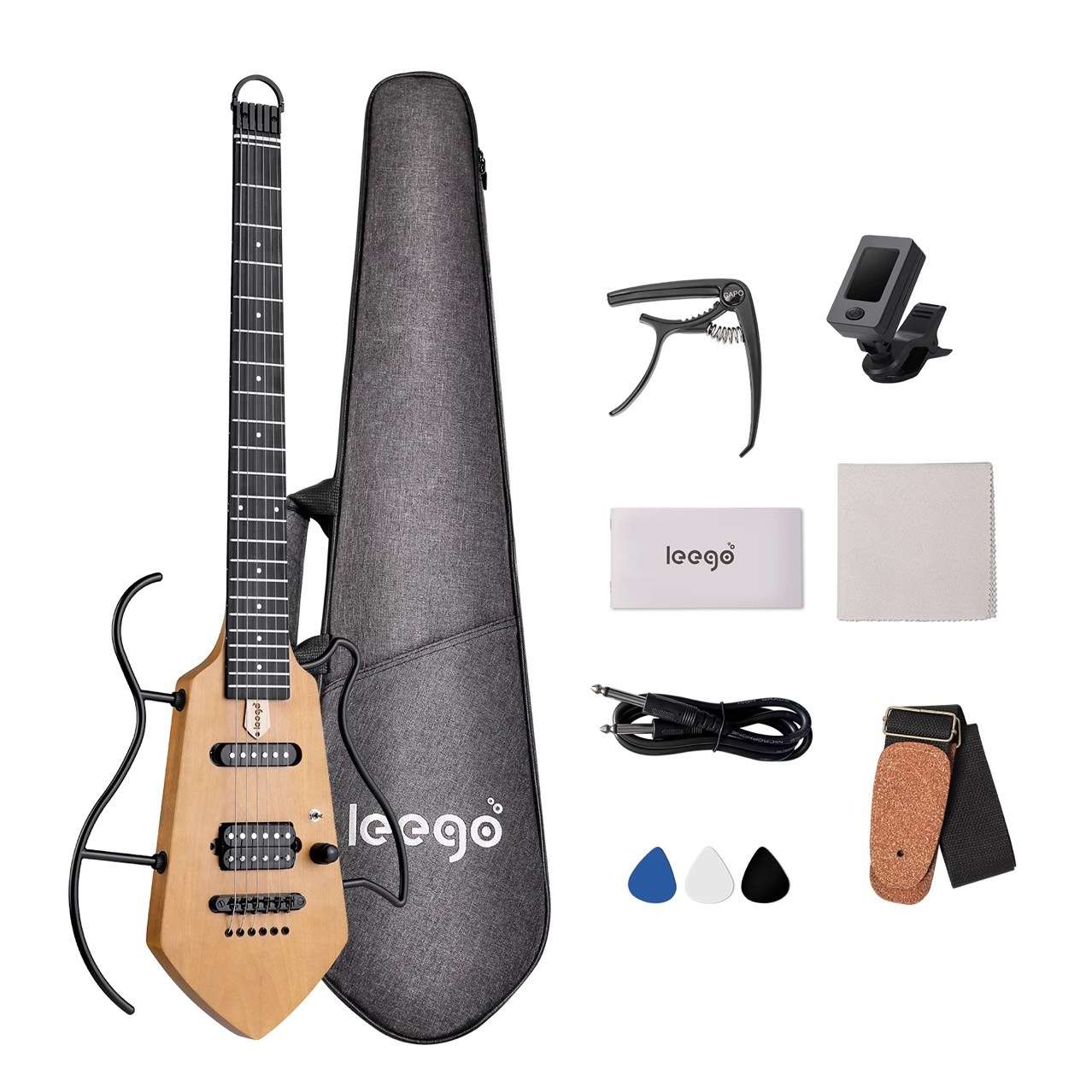 LEEGO里戈静音电吉他旅行便携式可拆卸折叠无头吉他