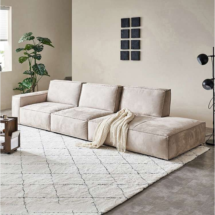 意式极简客厅小户型靠背可推拉沙发奶油风豆腐块转角组合轻奢贵妃