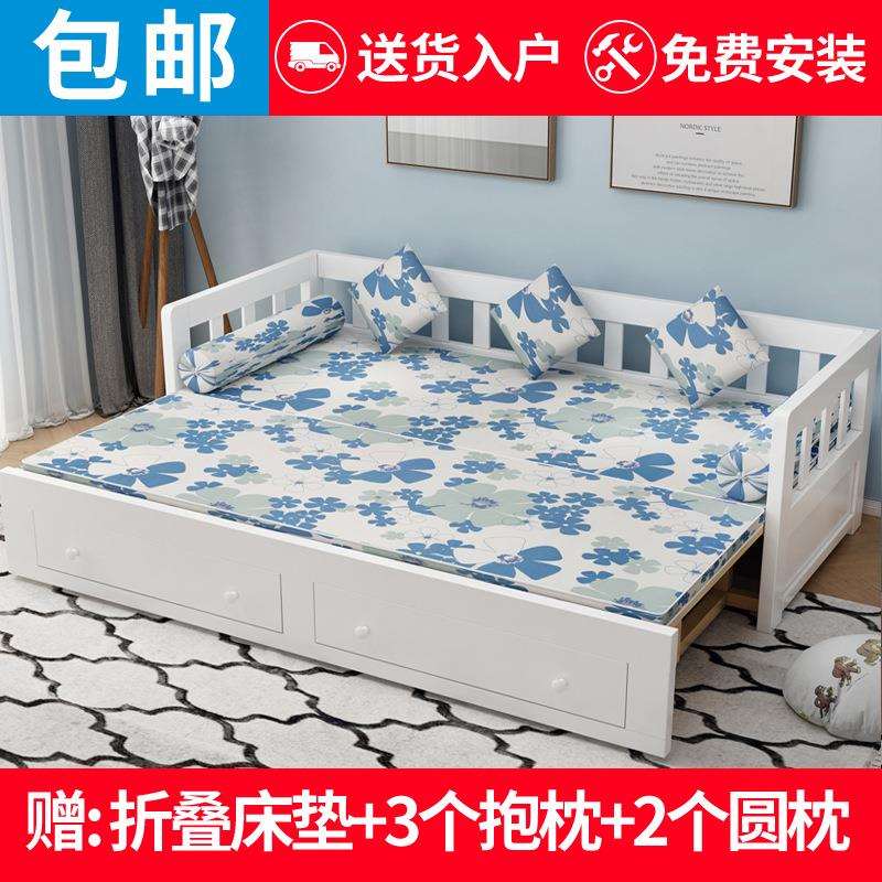 沙发床实木两用沙发折叠床小户型客厅坐卧床单人抽拉推拉床伸