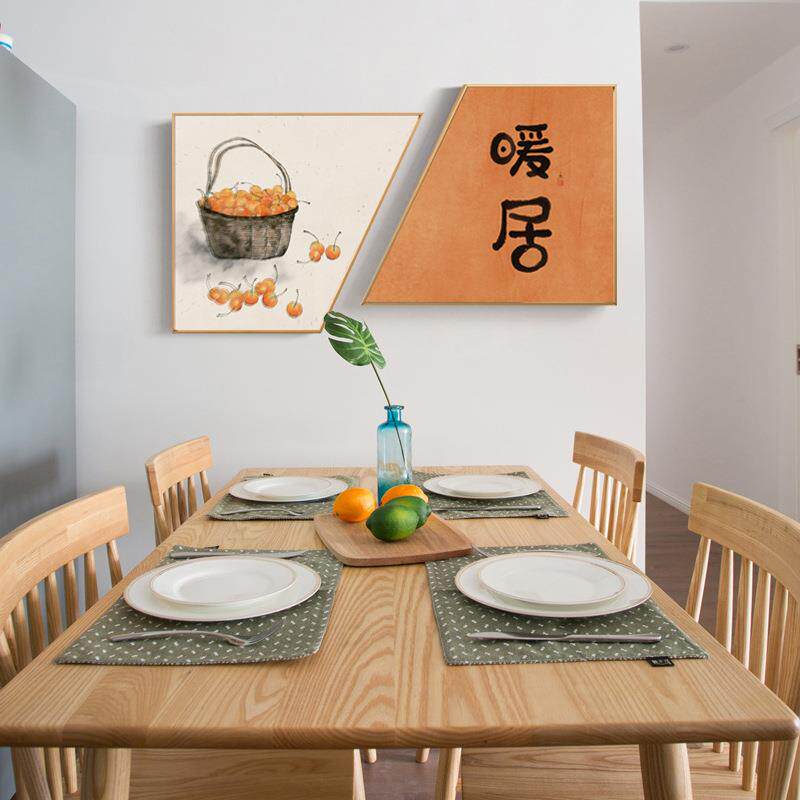 秋甜新中式餐厅装饰画日式餐厅墙画水果樱桃壁画橙色书法挂画