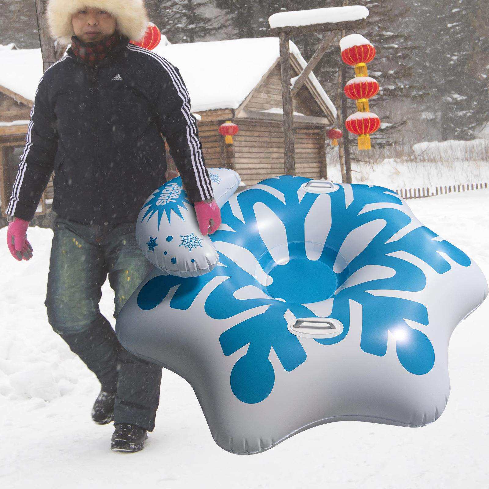 新款现货充气雪花滑雪圈成人滑雪座圈拖拉圈耐寒加厚pvc滑雪胎