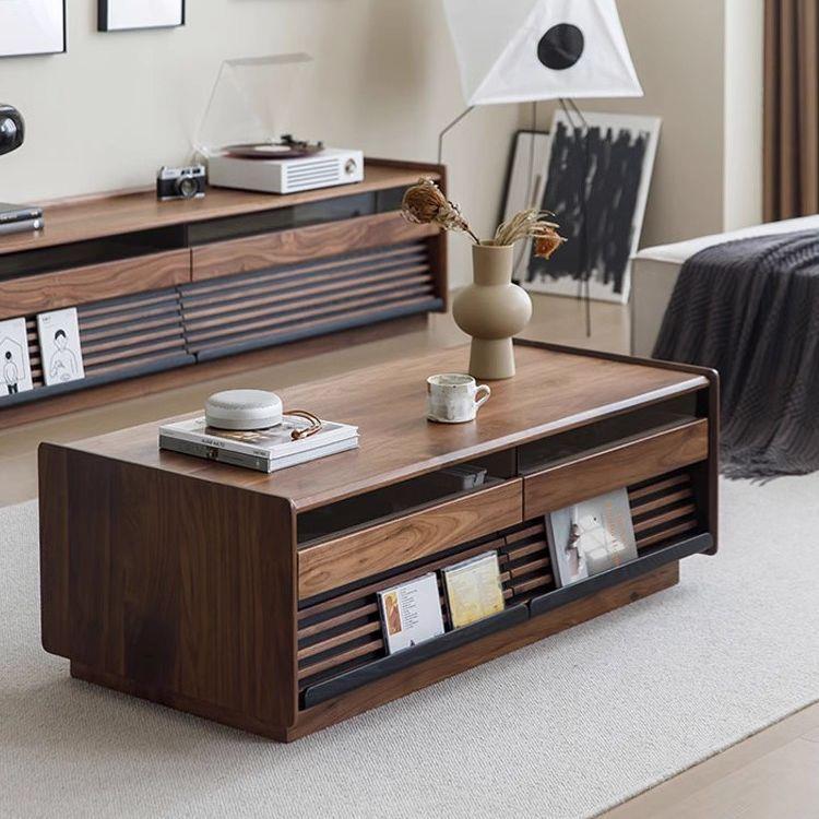 简约北美黑胡桃木实木茶几日式小户型客厅樱桃木茶水桌电视柜组合