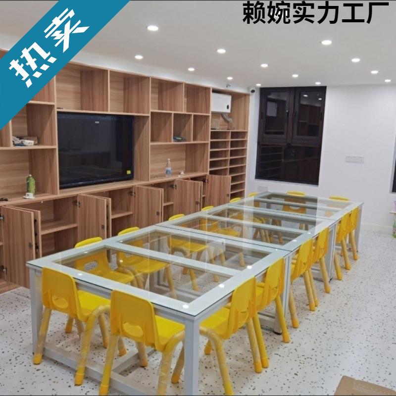 学生美术学习桌绘画桌培训桌手工书法桌儿童学习桌幼儿园画玻璃桌