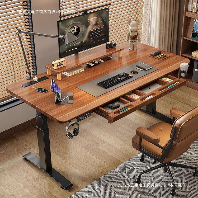 实木电动升降桌家用电脑桌带抽屉书桌学习桌子办公桌电竞桌工作台