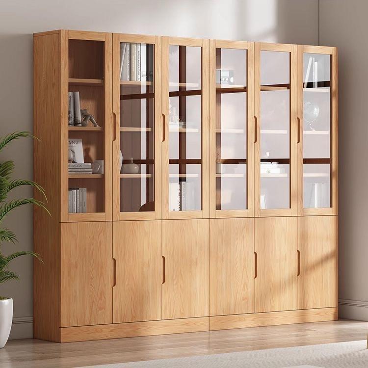 实木书柜客厅带玻璃门防尘展示柜现代简约儿童储物书架组合储物柜