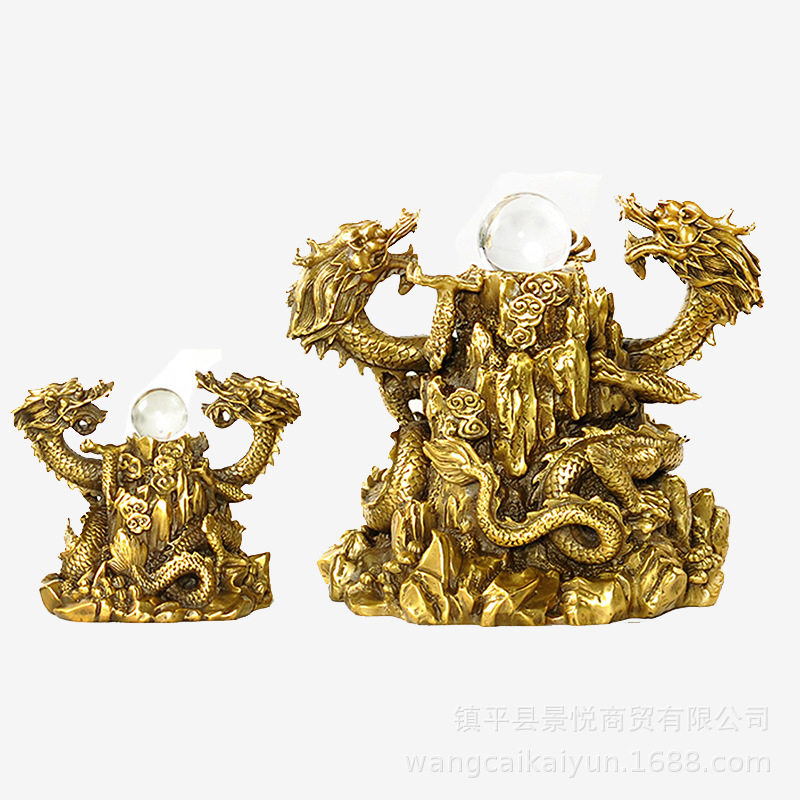 铜双龙戏珠摆件家居办公装饰