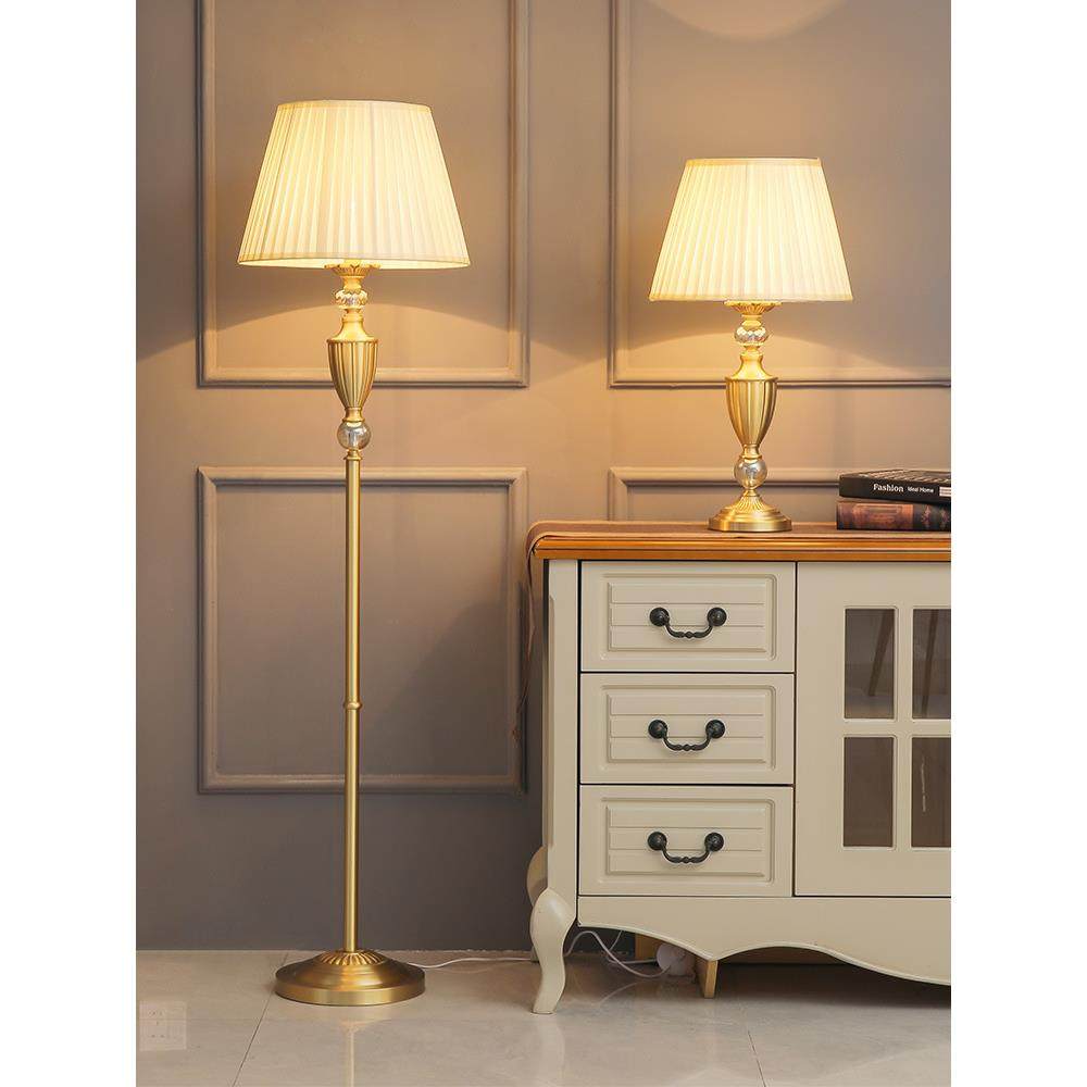 全铜美式落地灯客厅卧室地灯床头灯轻奢立式台灯欧式复古奢华灯具