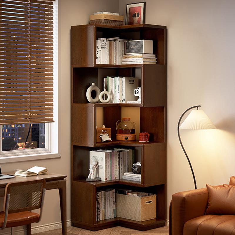 全实木转角书柜落地置物架学生家用客厅角柜墙角收纳拐角床头书架