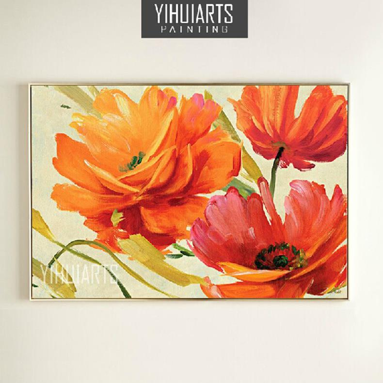 三款花卉油画手绘客厅组合装饰画玄关挂画房间装饰画墙饰