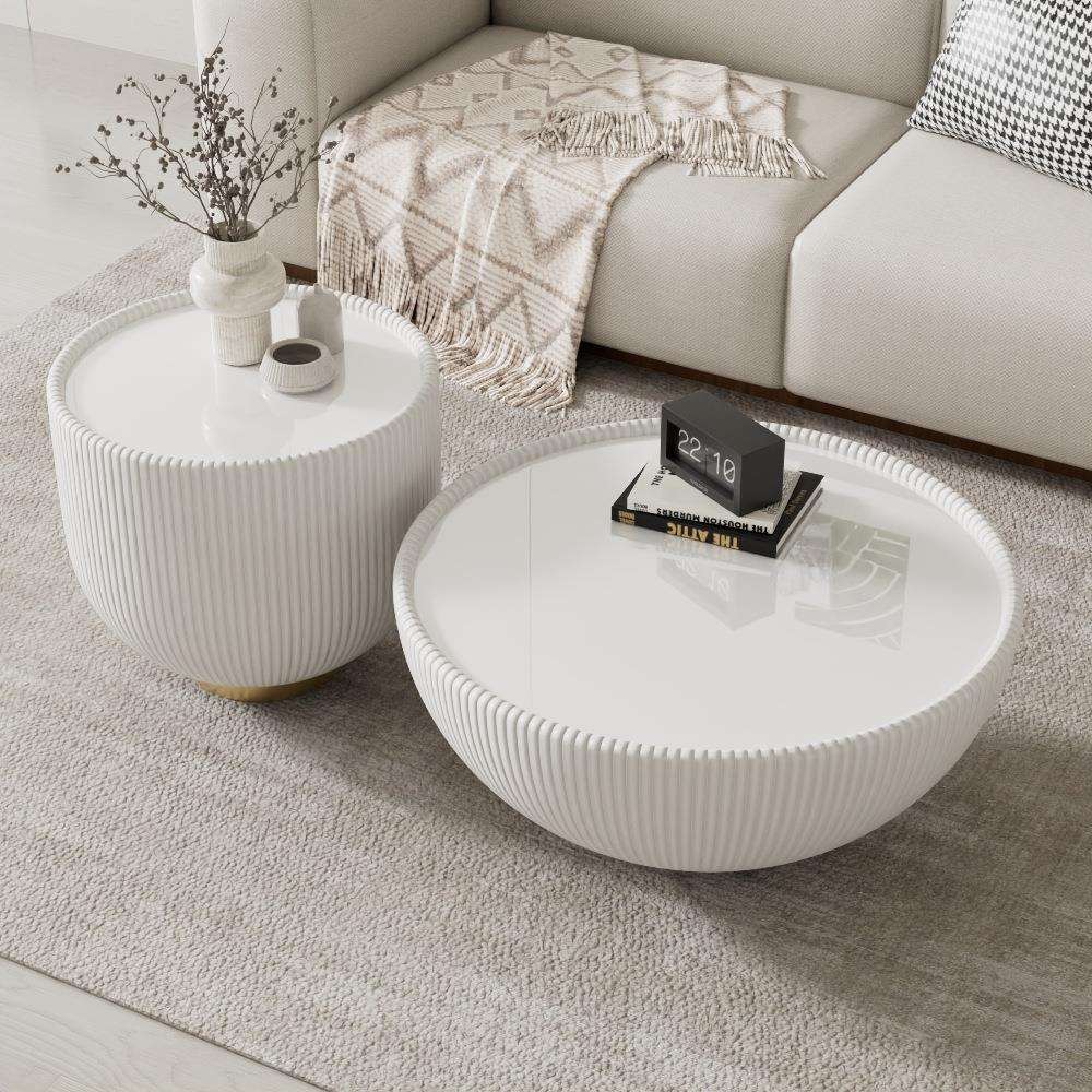 奶油风碗型组合茶几轻奢现代简约大小圆形玻璃茶桌网红创意茶几桌