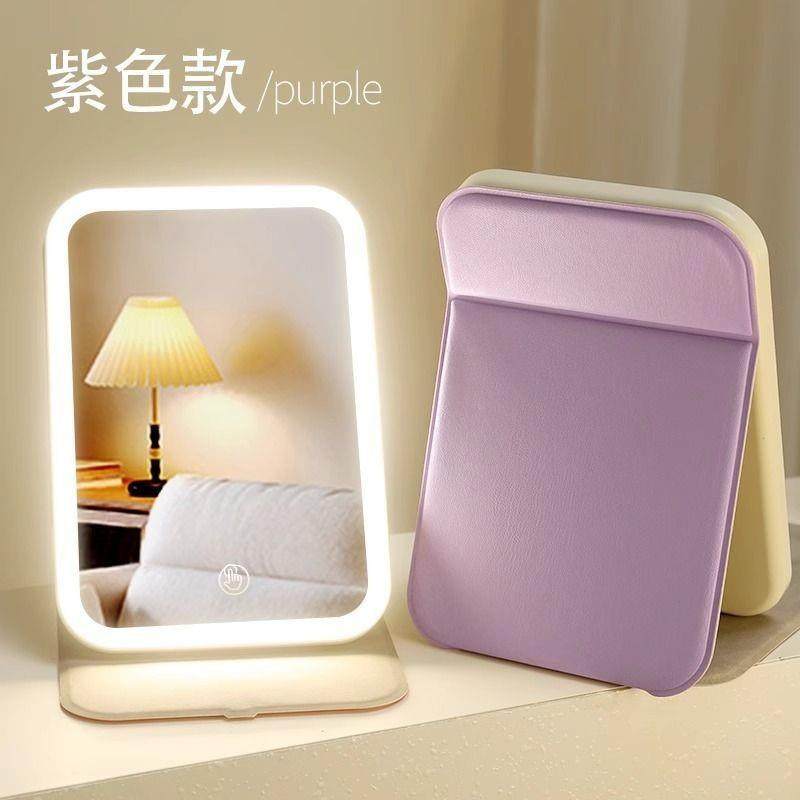 古迪led灯化妆镜带灯便携带桌面台式折叠镜梳妆镜补光镜子超高清