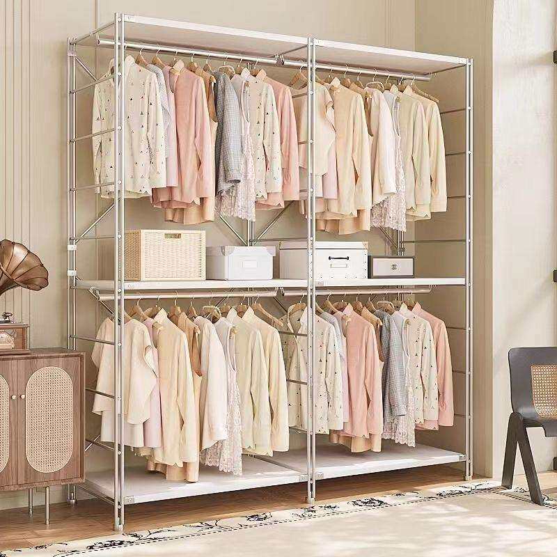 衣柜简易组装卧室家用出租房用金属钢制衣橱开放式衣帽间置物架子
