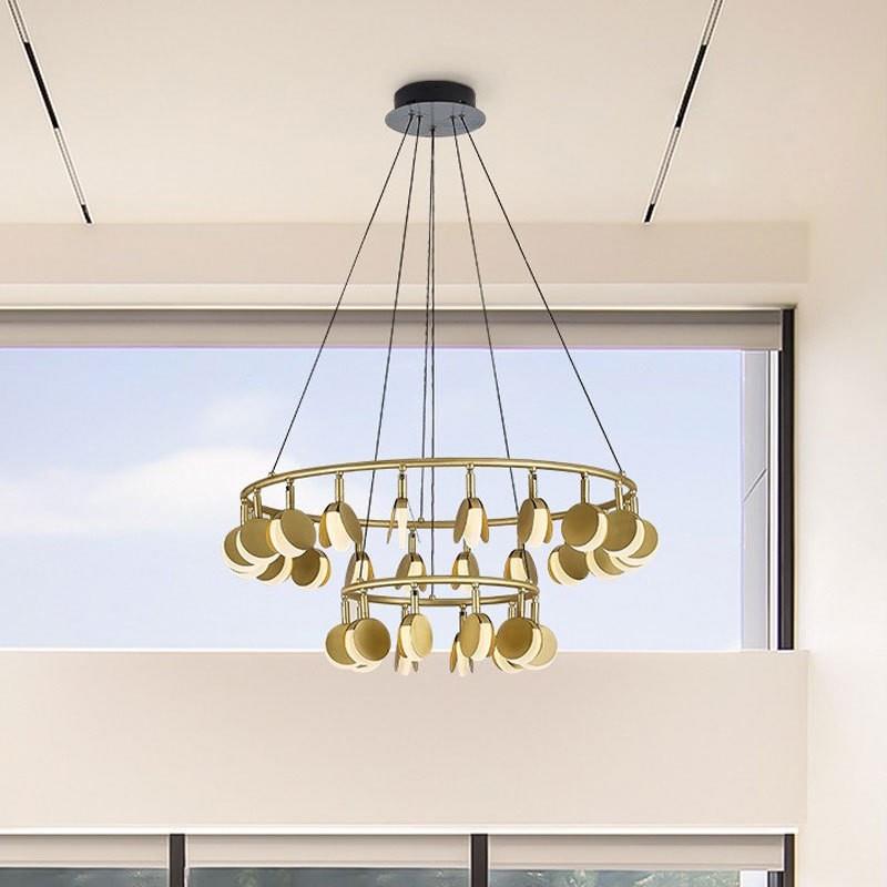客厅吊灯简约现代创意圆环LED装饰别墅大厅北欧轻奢卧室餐厅灯具