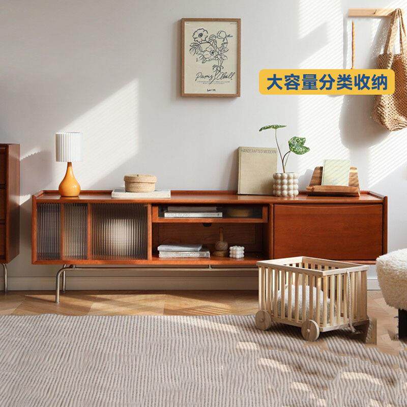 北欧实木电视柜客厅小户型不锈钢收纳落地柜家用复古多功能视听柜