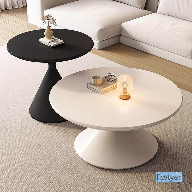 长跃邦家用奶油可移动圆形实木茶几边几现代简约客厅极简感风小户