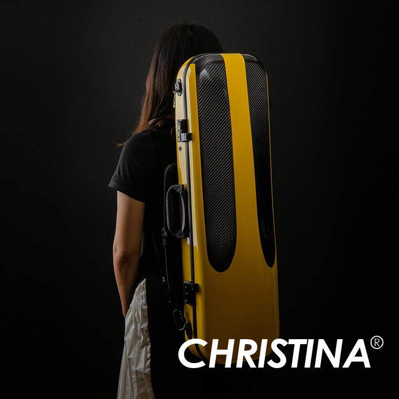 克莉丝蒂娜进口超轻抗压耐磨黄色碳纤维航空托运双密码锁小提琴盒