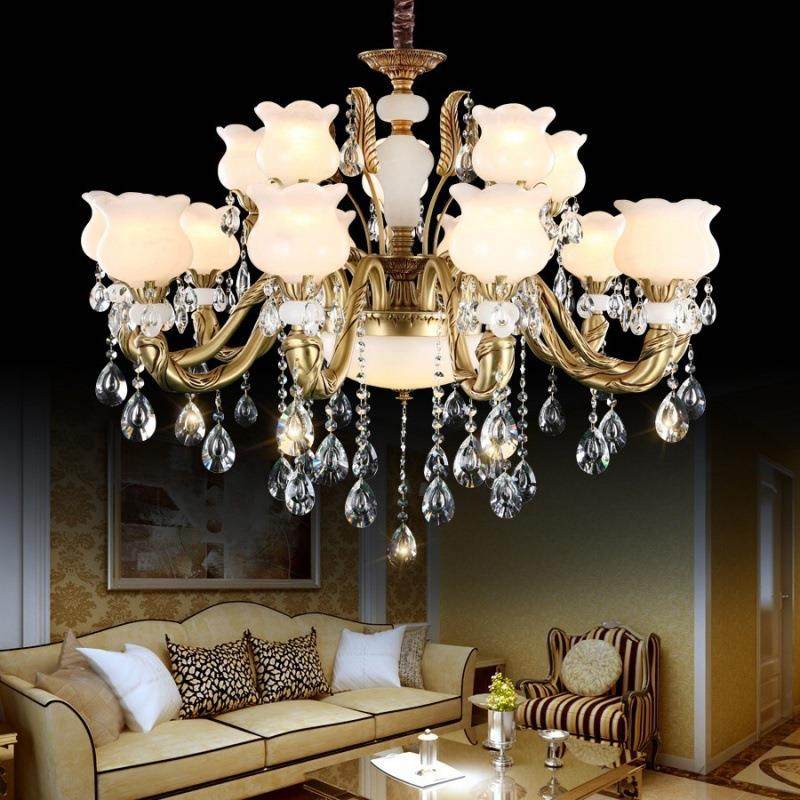 西班牙天然云石吊灯欧式灯别墅复式楼复古大气客厅全铜水晶灯具