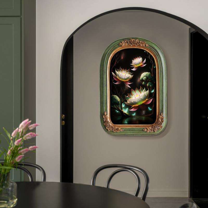 法式装饰画复古荷花莲花卧室挂画餐厅绿色欧式小众壁画美式茶室画图片