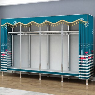 N5放被子 柜不锈钢家用钢管加厚带帘子布衣柜女孩简易宿舍女