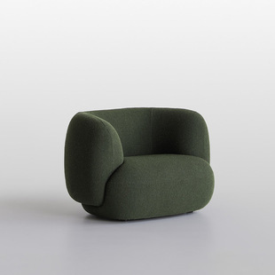 北欧中古墨绿色单人休闲沙发椅意式 极简客厅弧形洽谈椅网红卧室椅