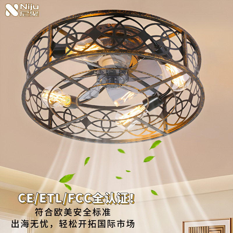 复古古风超亮风扇灯高级感卧室简约2025年新款主卧大厅一体吊扇