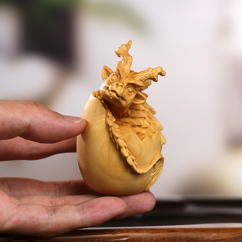 黄杨木雕龙d凤呈祥创意摆件龙蛋凤蛋男士女士新中式随身盘玩手把