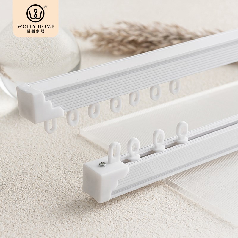 窗帘轨道滑道纳米静音顶装侧装铝合金导轨挂钩式单双.轨直轨滚轮