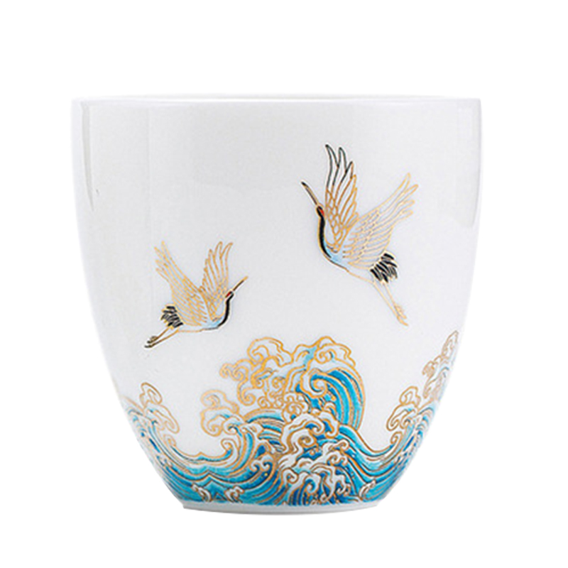 羊脂玉主人e杯个人杯品茗杯茶具单杯配件陶瓷茶杯茶盏白瓷描金单