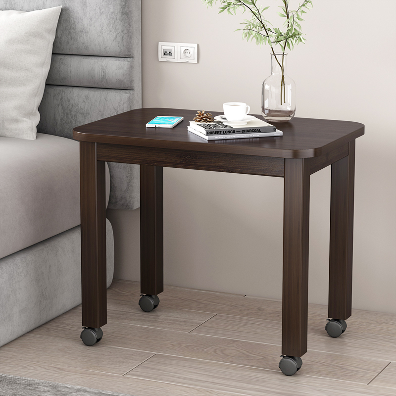 胡桃色简约实木沙发边桌电脑w桌床边可移动小桌子卧室家用学生书