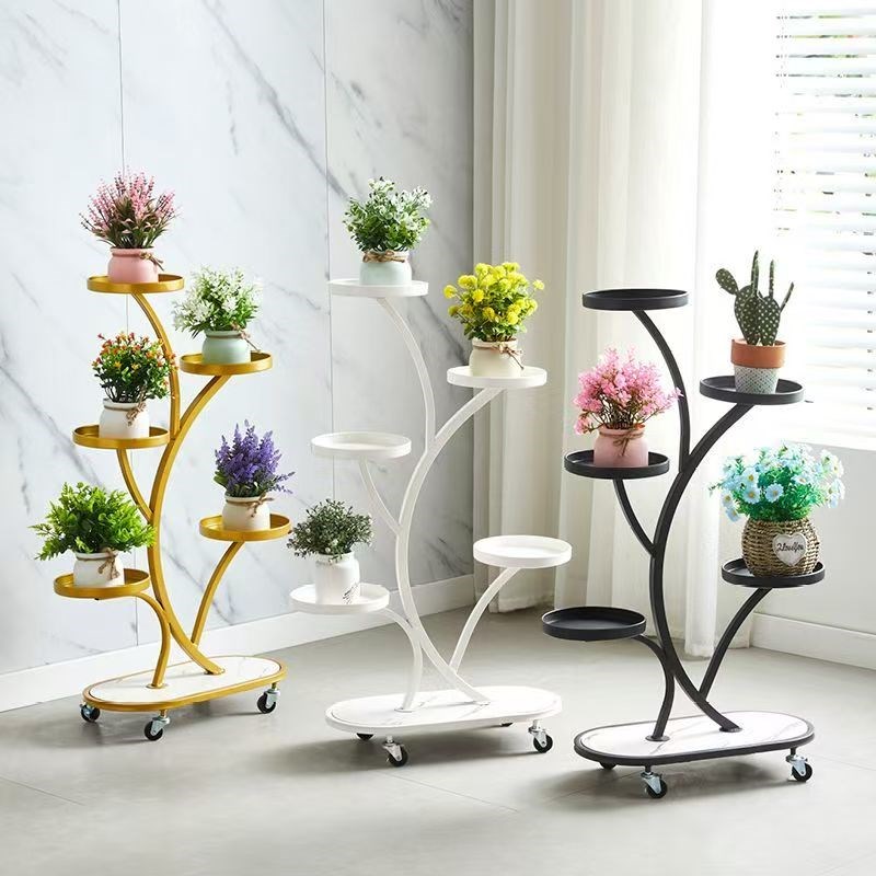 花架子客厅落地式阳台花架v轻奢多层带轮移动铁艺摆放置物架花盆
