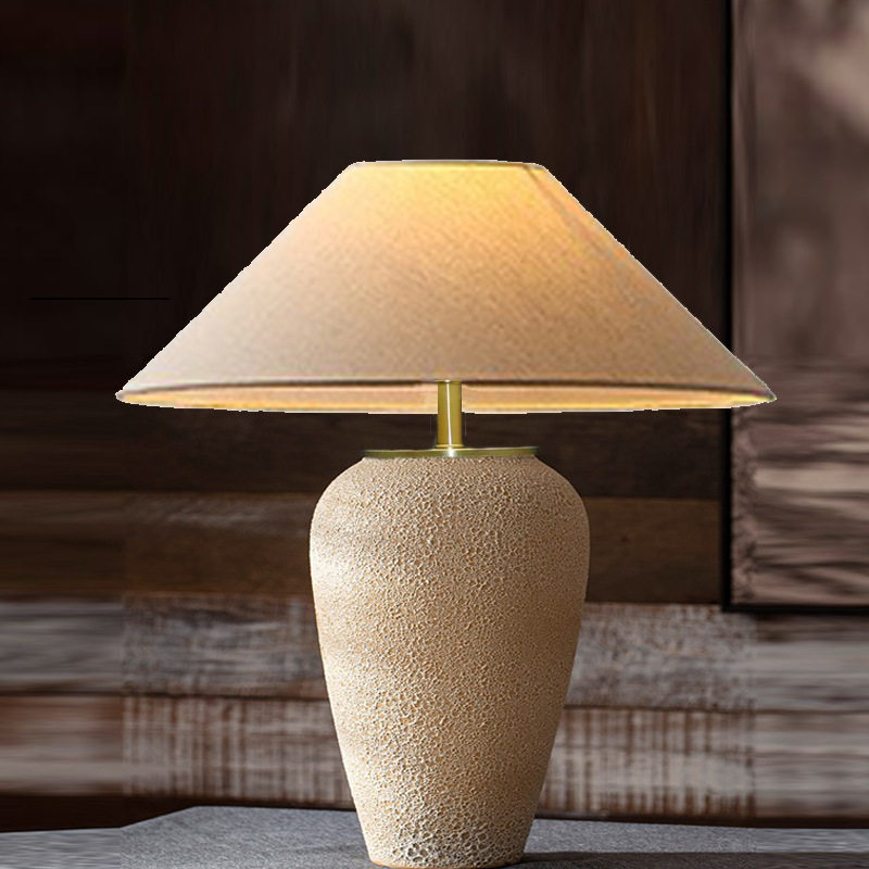 复古陶罐台灯客厅台灯床头卧室台灯麻布罩美式复古台灯