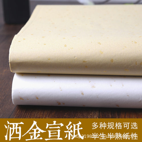 仿古洒金宣纸四尺对开半生半熟毛笔字书法写意画白色初级作品用纸