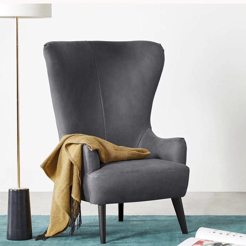 北欧单人沙发椅现代简约布艺客厅卧室高靠背弧形沙发椅全实木