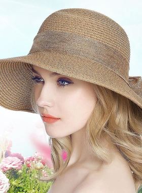 Straw Hats For Women Beach Hat Wide Brim Fashion Bow Sunhat