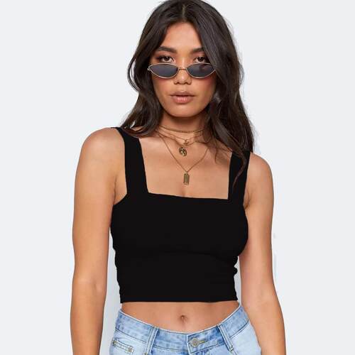 Crop Top Women Black Casual Basic T Shirt Off Shoulder Cami