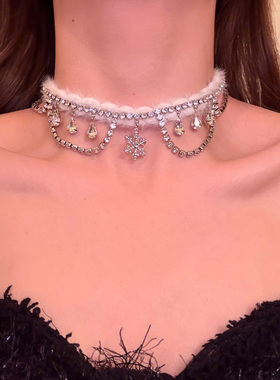 圣诞节超闪水钻雪花毛绒choker
