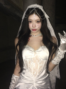 原创【幽灵新娘】万圣节白色十字架珍珠头纱cos鬼装扮网纱头发饰