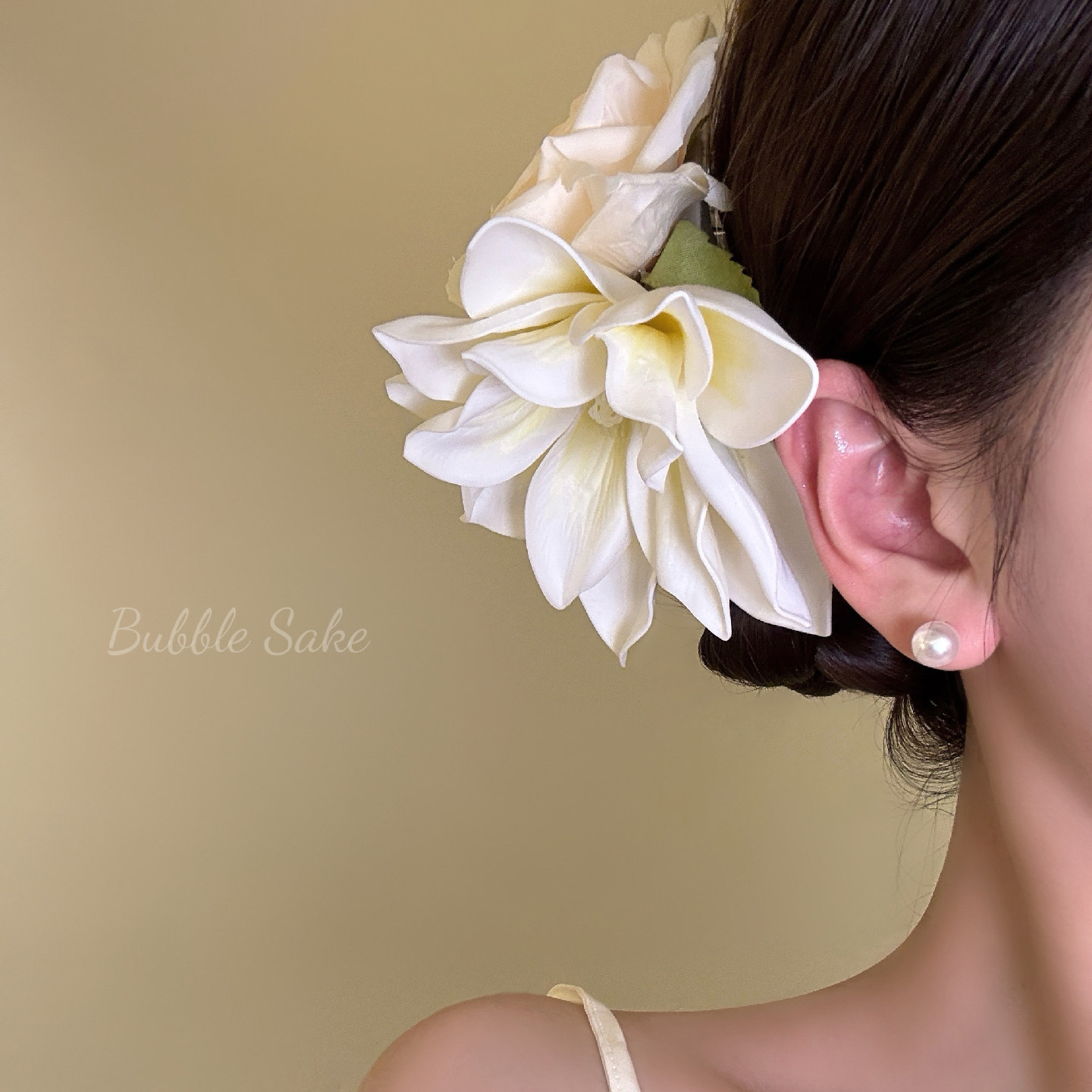 【原创】白昼花宴 超仙玉兰花发夹女海边度假风侧边发夹头花发饰