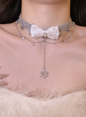 凛冬恋歌蝴蝶结雪花吊坠项链
