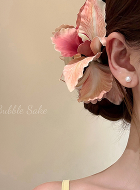 罗马花园 粉色鸢尾花抓夹头花大号后脑勺高级感盘发鲨鱼夹发饰