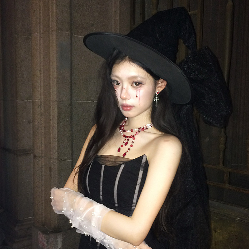 暗夜女巫 万圣节网纱蝴蝶结女巫帽魔法帽cos装扮拍照道具头饰帽子,服饰配件/皮带/帽子/围巾,帽子,淘宝优惠券,粉丝福利购,淘宝优惠卷