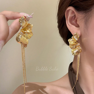 鎏金晚宴 银杏叶流苏耳环女轻奢高级感耳钉气质大气耳坠金色耳饰