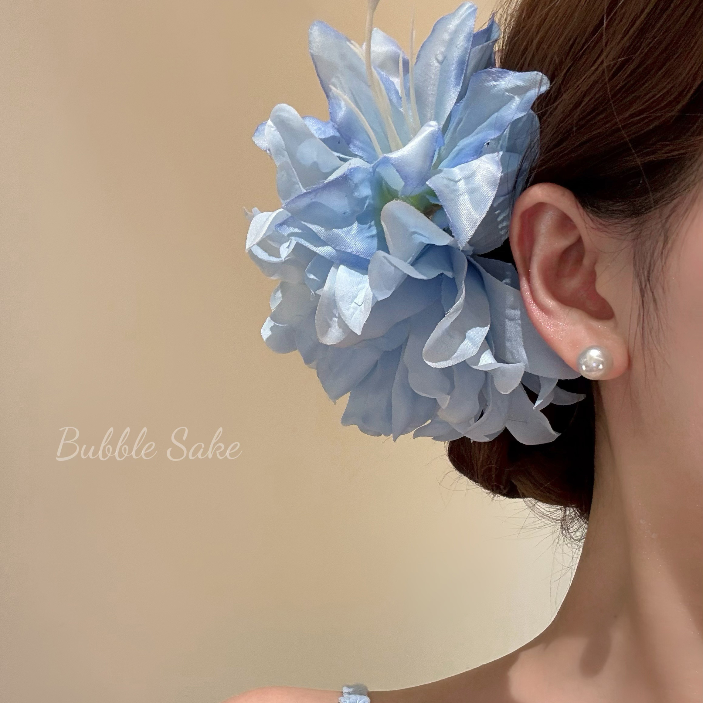 【原创】清甜花季 新中式蓝色花朵发夹旗袍古风发卡头花度假发饰