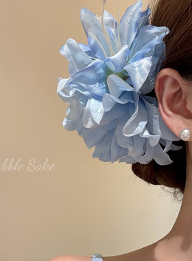 【原创】清甜花季 新中式蓝色花朵发夹旗袍古风发卡头花度假发饰