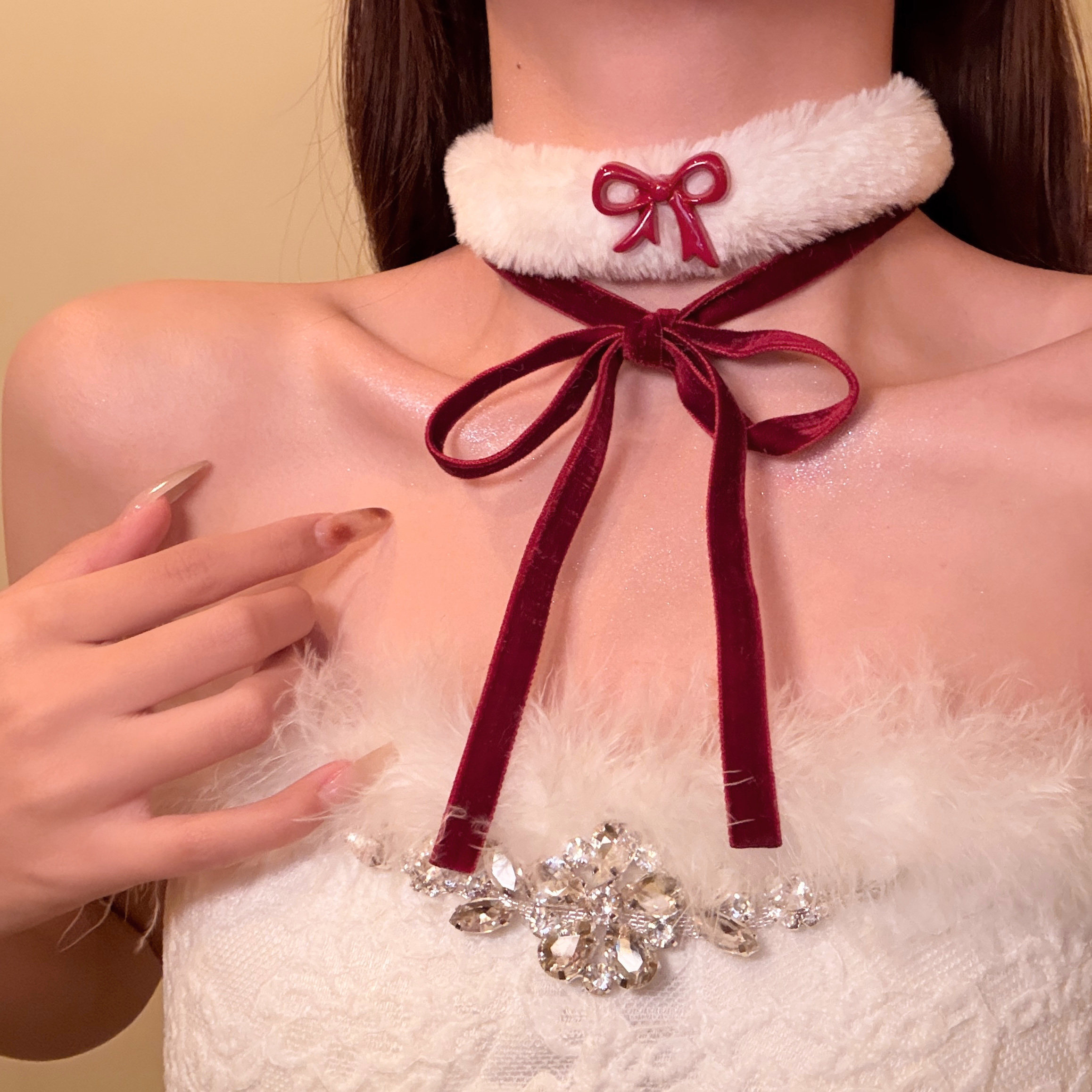 秋冬毛绒蝴蝶结吊坠choker项链2026新款氛围感独特漂亮颈链锁骨链,饰品/流行首饰/时尚饰品新,项链,淘宝优惠券,粉丝福利购,淘宝优惠卷