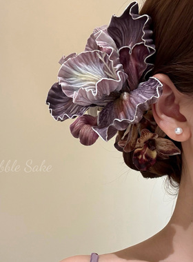 原创【安妮画廊 】复古紫色鸢尾花抓夹女高级感仿真花鲨鱼夹发卡