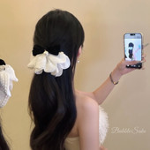 静奢质感 韩系丝绒蝴蝶结蕾丝边香蕉夹发夹女脑勺半扎发发卡头饰